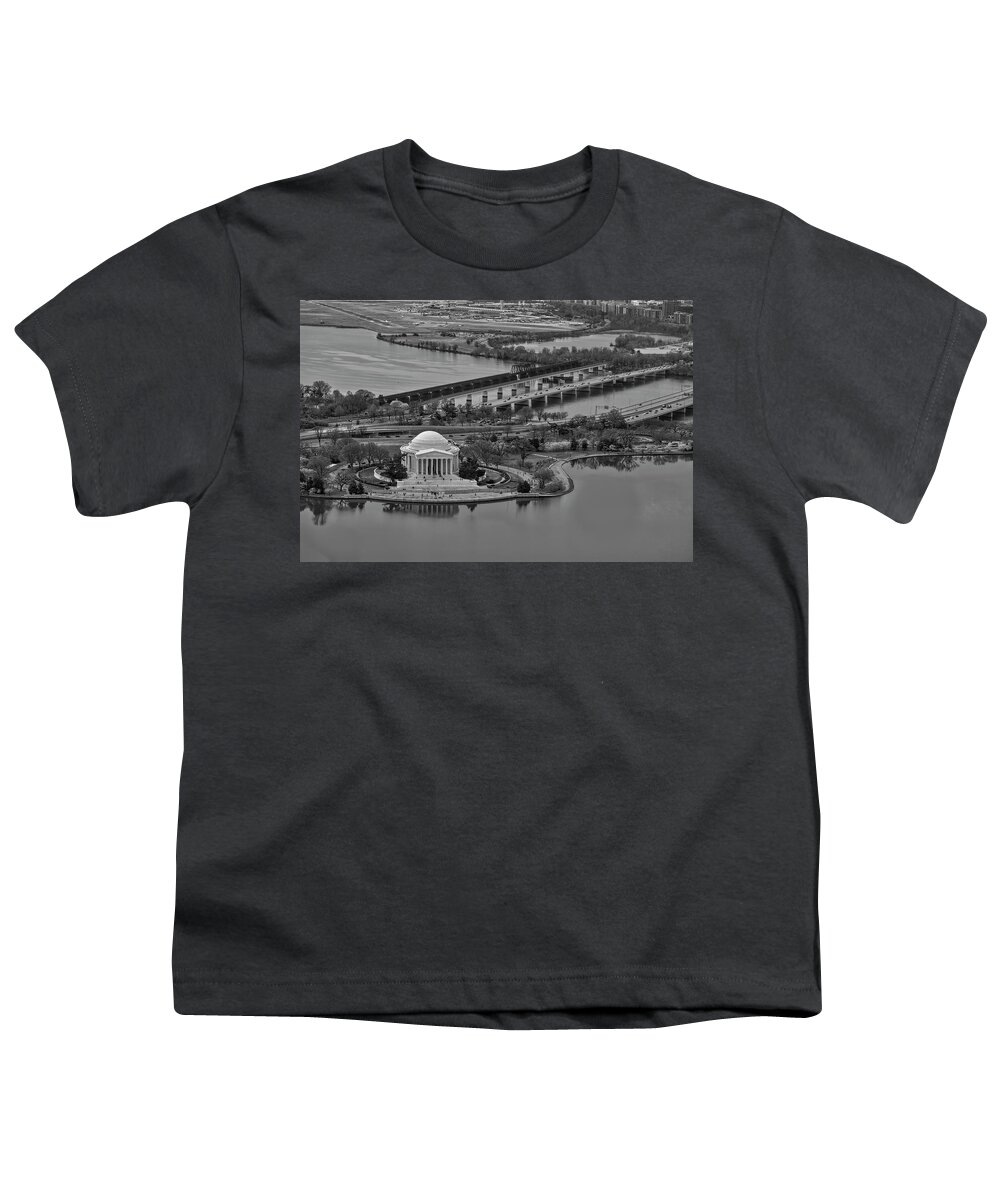 Washington Dc Youth T-Shirt featuring the photograph Jefferson Memorial Aerial BW #1 by Susan Candelario
