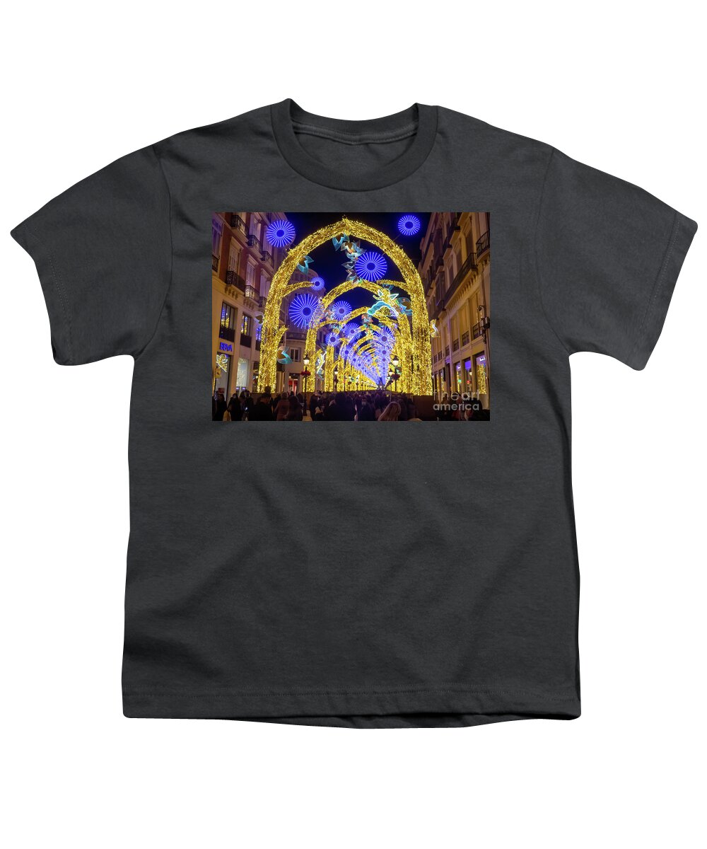 Andalucia Youth T-Shirt featuring the photograph Malaga Chrstmas lights #1 by Rod Jones