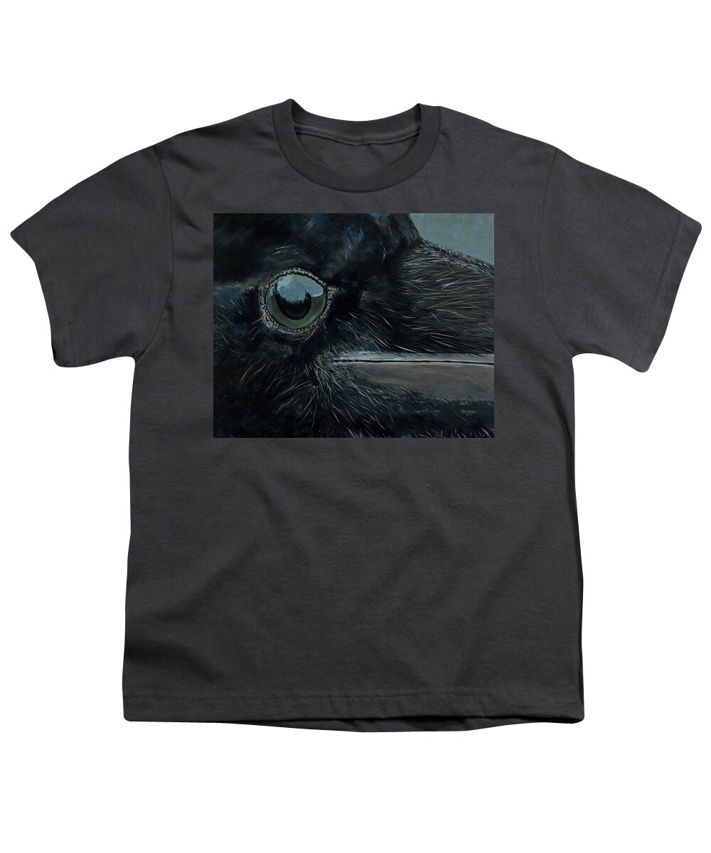 Raven Youth T-Shirt featuring the painting Raven's Eye #1 by Les Herman