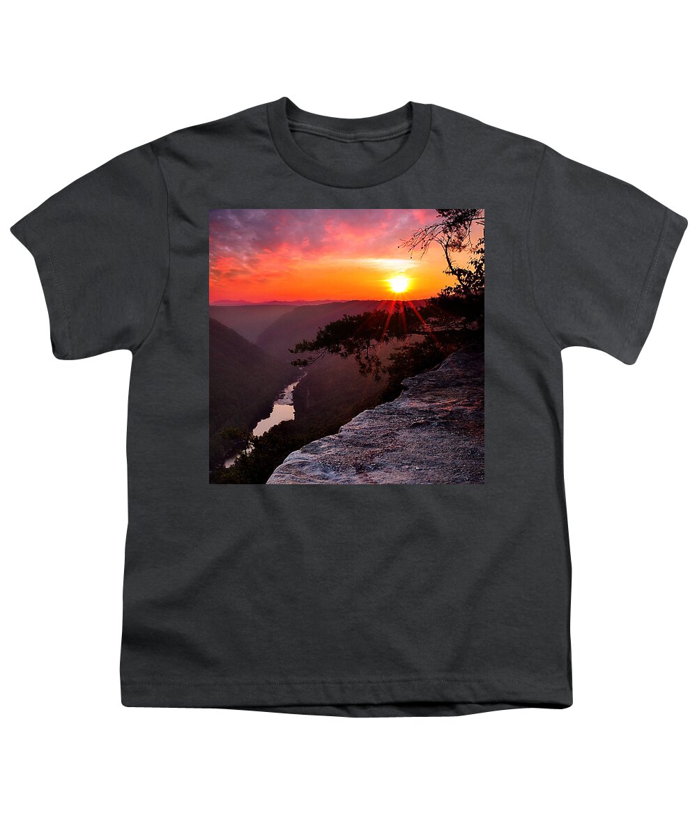 Cliff Youth T-Shirt featuring the photograph Sky on Fire #1 by Lisa Lambert-Shank