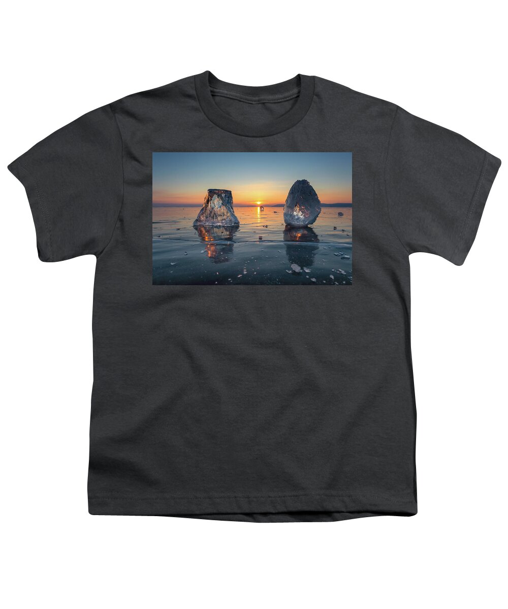 Ice Youth T-Shirt featuring the photograph Sunset on frozen Lake Baikal #1 by Mikhail Kokhanchikov