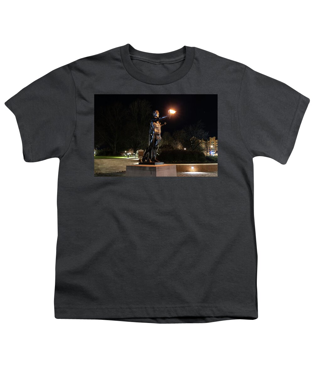 University Of Tennessee At Night Youth T-Shirt featuring the photograph Torchbearer statue at the University of Tennessee at night by Eldon McGraw