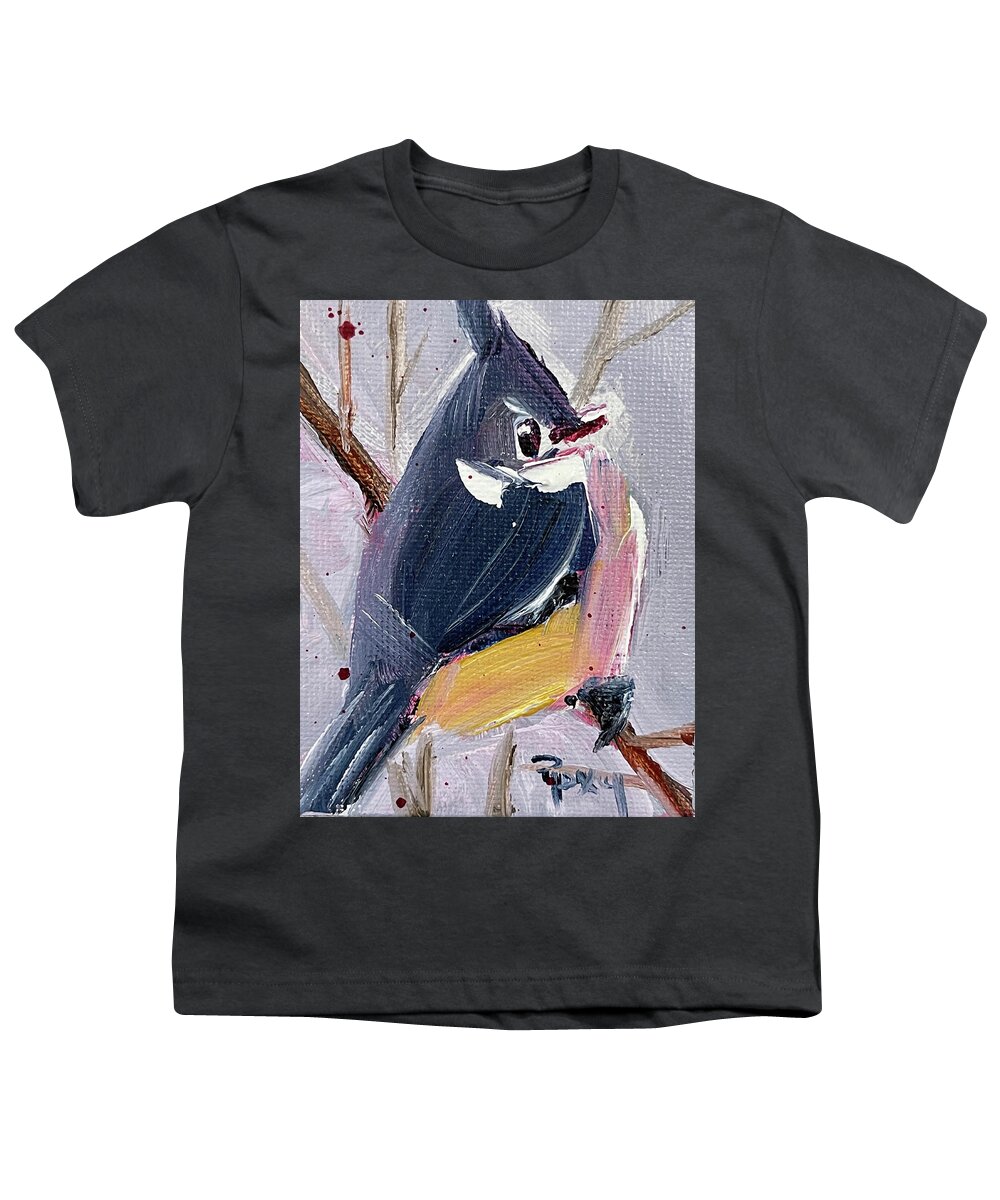 Titmouse Youth T-Shirt featuring the painting Tufted Titmouse #2 by Roxy Rich