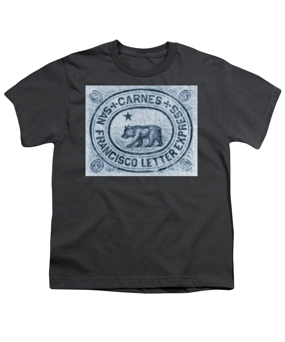 Dispatch Youth T-Shirt featuring the digital art 1865 Carnes - City Letter Express, San Francisco - 5cts. Deep Blue - Mail Art Post by Fred Larucci