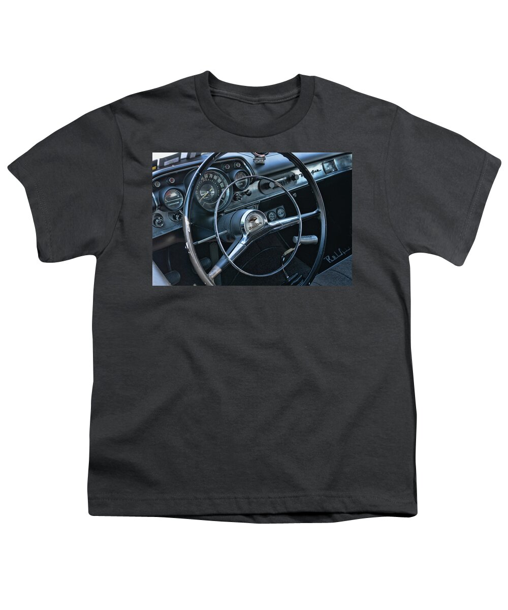 Car Youth T-Shirt featuring the photograph 1957 Chevy Bel Air 210 dash by Daniel Adams