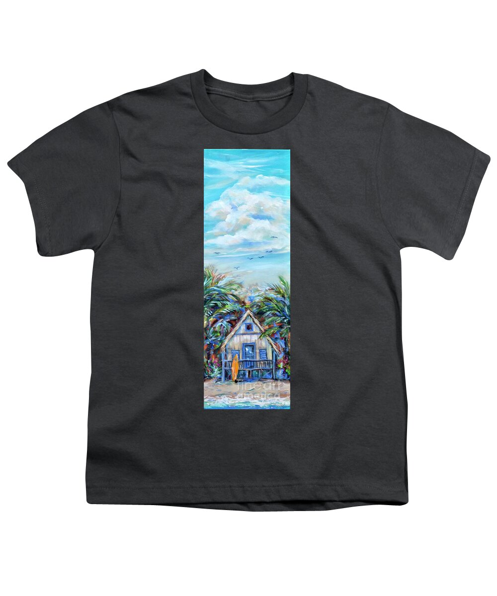 Surf Shack Youth T-Shirt featuring the painting Island Bungalow #1 by Linda Olsen