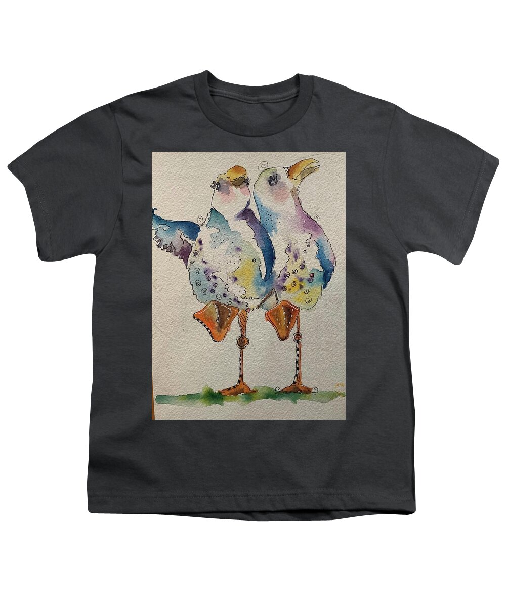 Seagull Youth T-Shirt featuring the painting The two of us by Carla Flegel