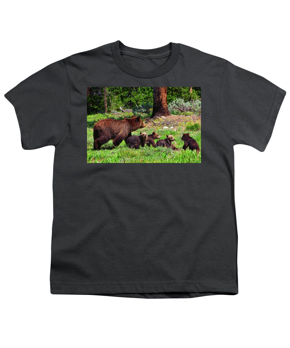 Grizzly 399 Youth T-Shirt featuring the photograph 2020 Grizzly Clan by Greg Norrell