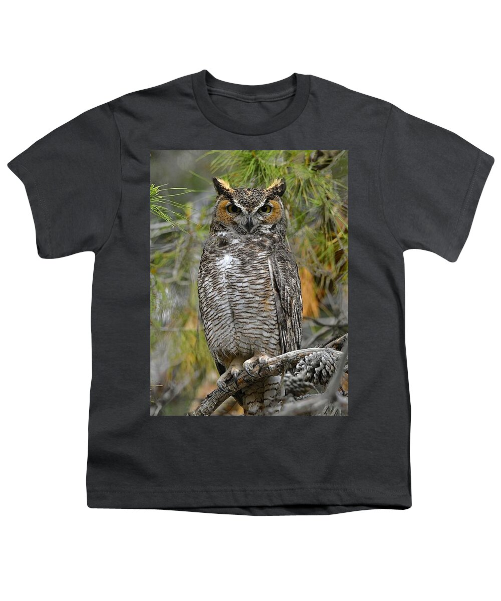 Great Horned Owl Youth T-Shirt featuring the digital art Great Horned Owl #23 by Tammy Keyes