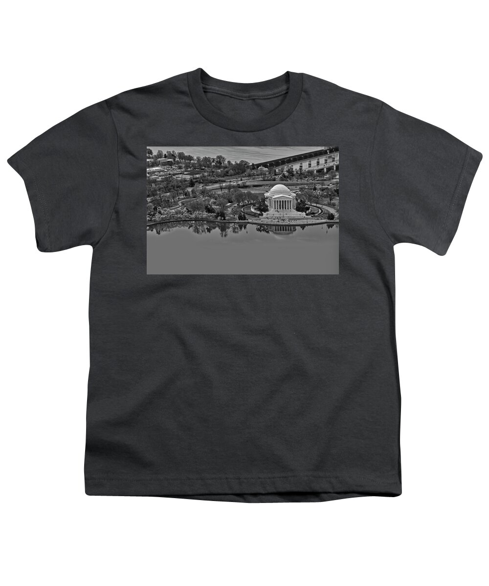 Jefferson Memorial Youth T-Shirt featuring the photograph Jefferson Memorial Aerial BW #4 by Susan Candelario
