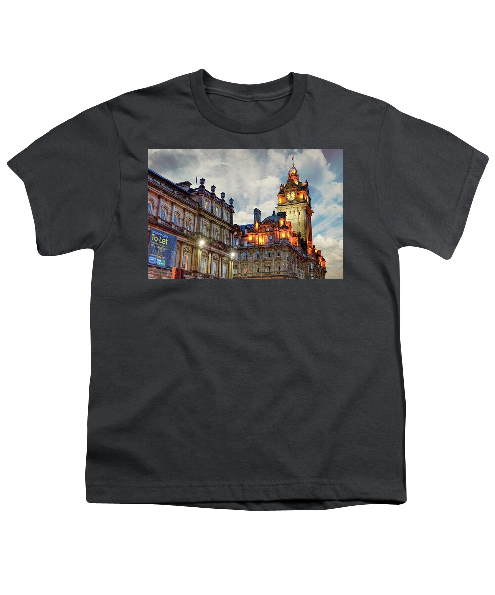 City Of Edinburgh Scotland Youth T-Shirt featuring the digital art City of Edinburgh Scotland by SnapHappy Photos