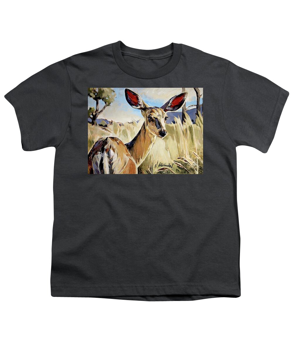 Deer Youth T-Shirt featuring the painting A Doe, a Deer by Tim Heimdal