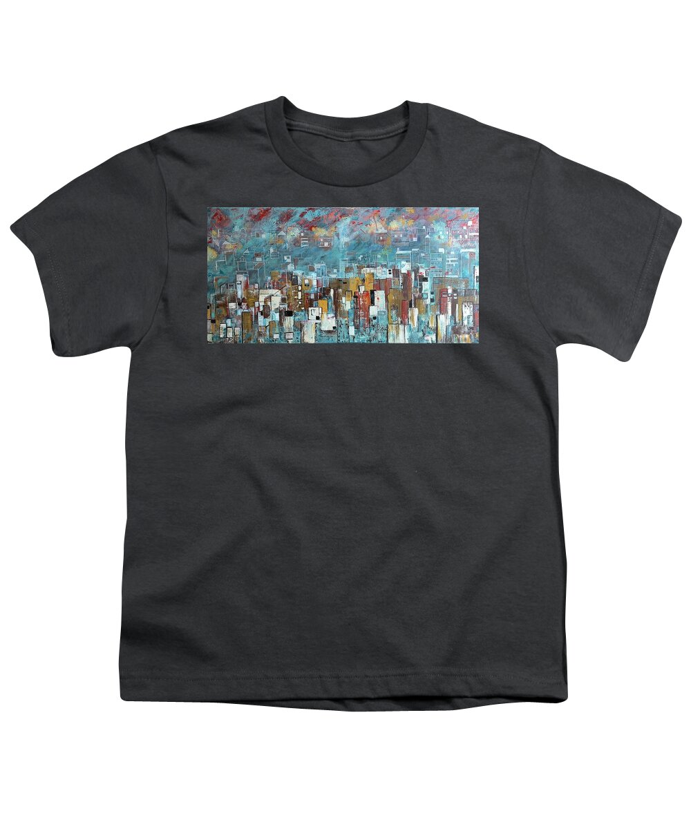 Cityscape Youth T-Shirt featuring the painting Above and Beyond by Raji Musinipally