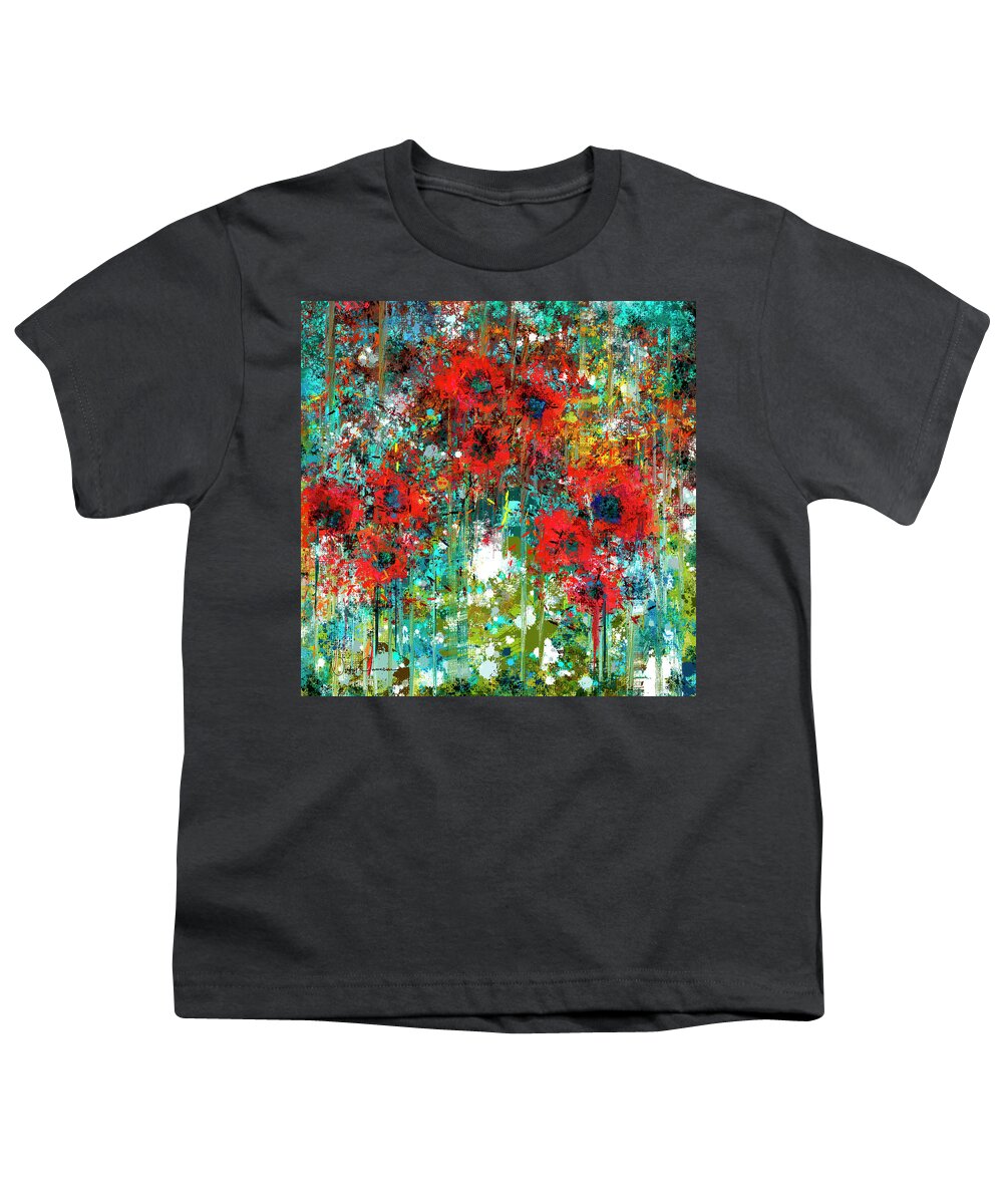Abstract Youth T-Shirt featuring the mixed media Abstract 6 Poppies in a Field by Nicky Jameson
