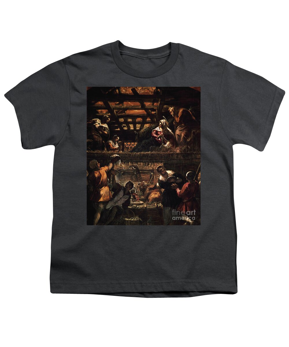 Tintoretto Youth T-Shirt featuring the painting Adoration of the shepherds by Tintoretto by Jacopo Robusti Tintoretto