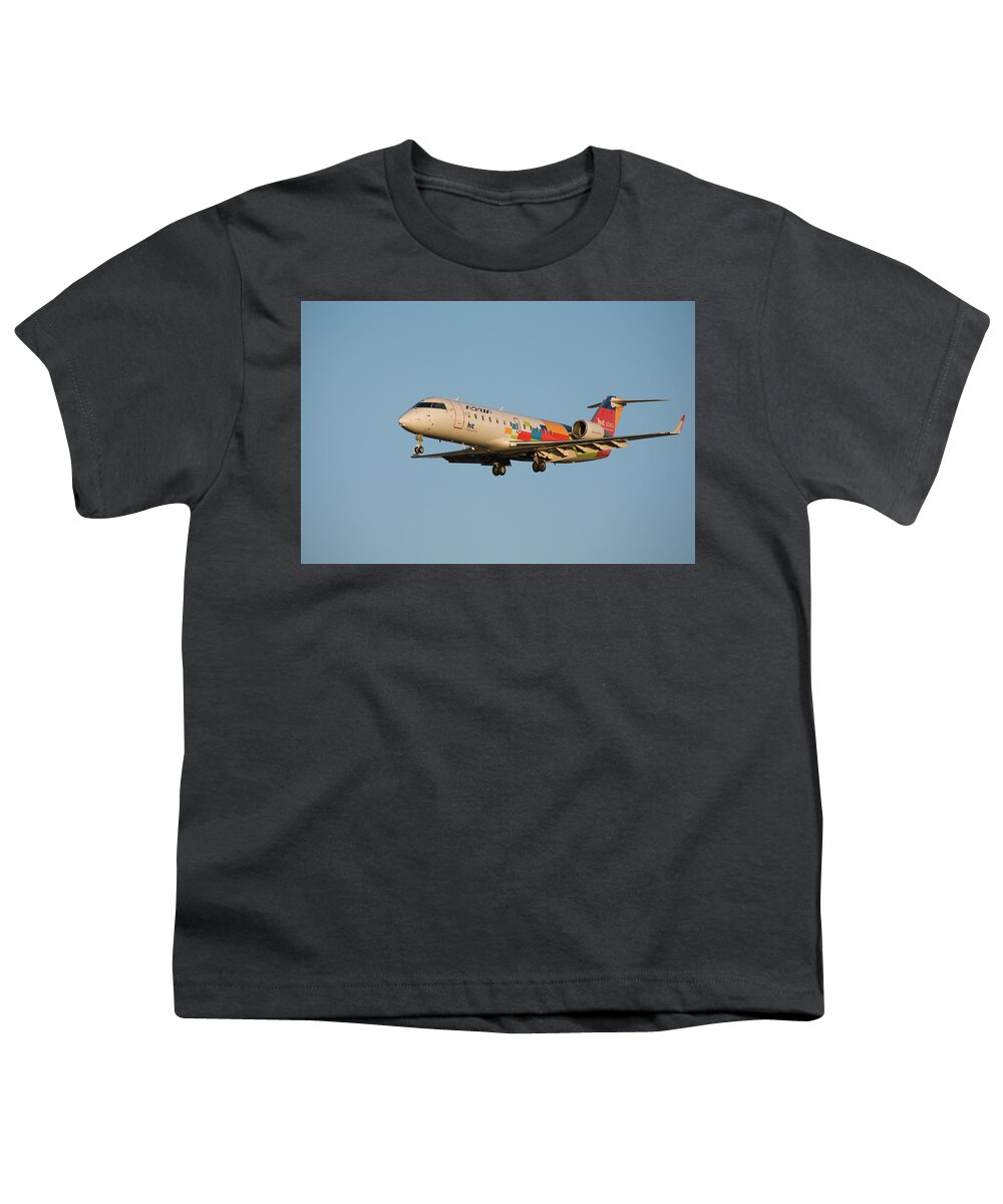Plane Youth T-Shirt featuring the photograph Adria Aircraft landing at Ljubljana Joze Pucnik Airport, Brnik, by Ian Middleton