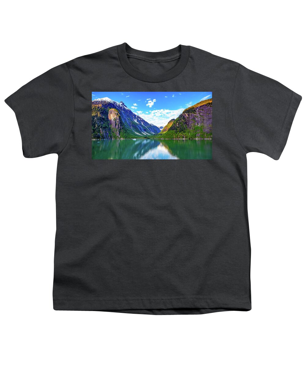 Alaska Youth T-Shirt featuring the digital art Alaska Inside Passage wider by SnapHappy Photos