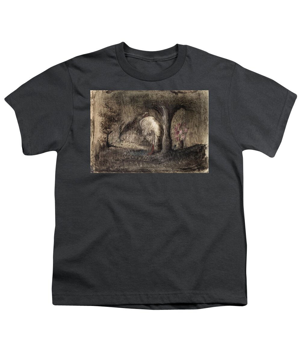 Modern Youth T-Shirt featuring the painting Alfred Kubin Vogel im Walde Bird in a Forest by Timeless Images Archive