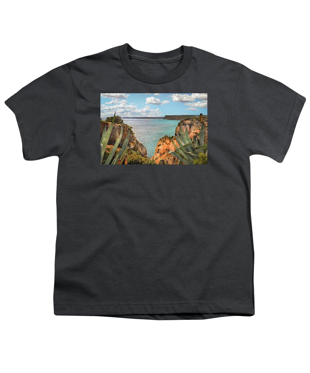 Algarve Coast Youth T-Shirt featuring the photograph Algarve Portugal Cliffs Over the Atlantic Ocean by Rebecca Herranen