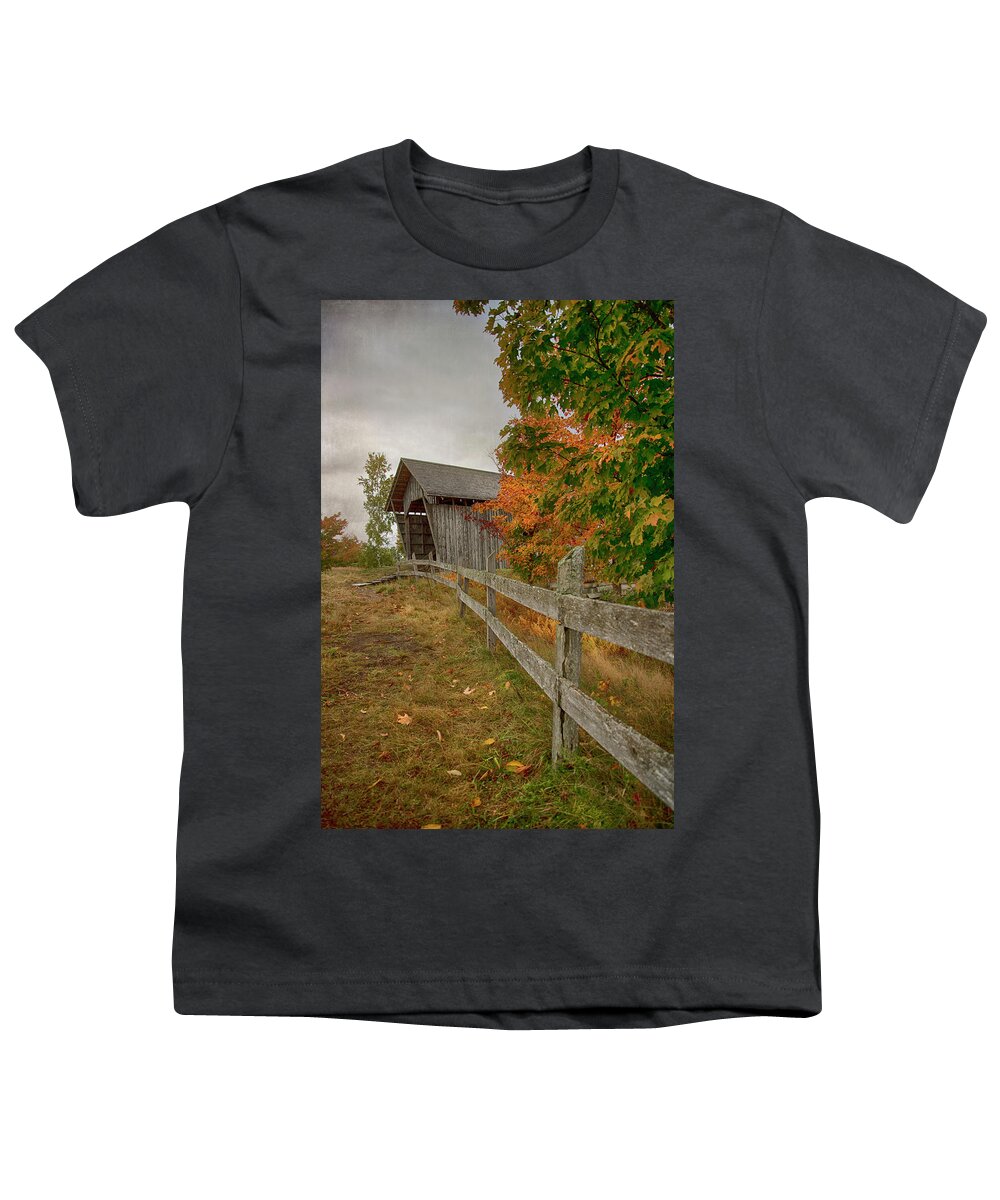 A.m Foster Covered Bridge Youth T-Shirt featuring the photograph A.M Foster Covered Bridge - Cabot, Vt. by Joann Vitali