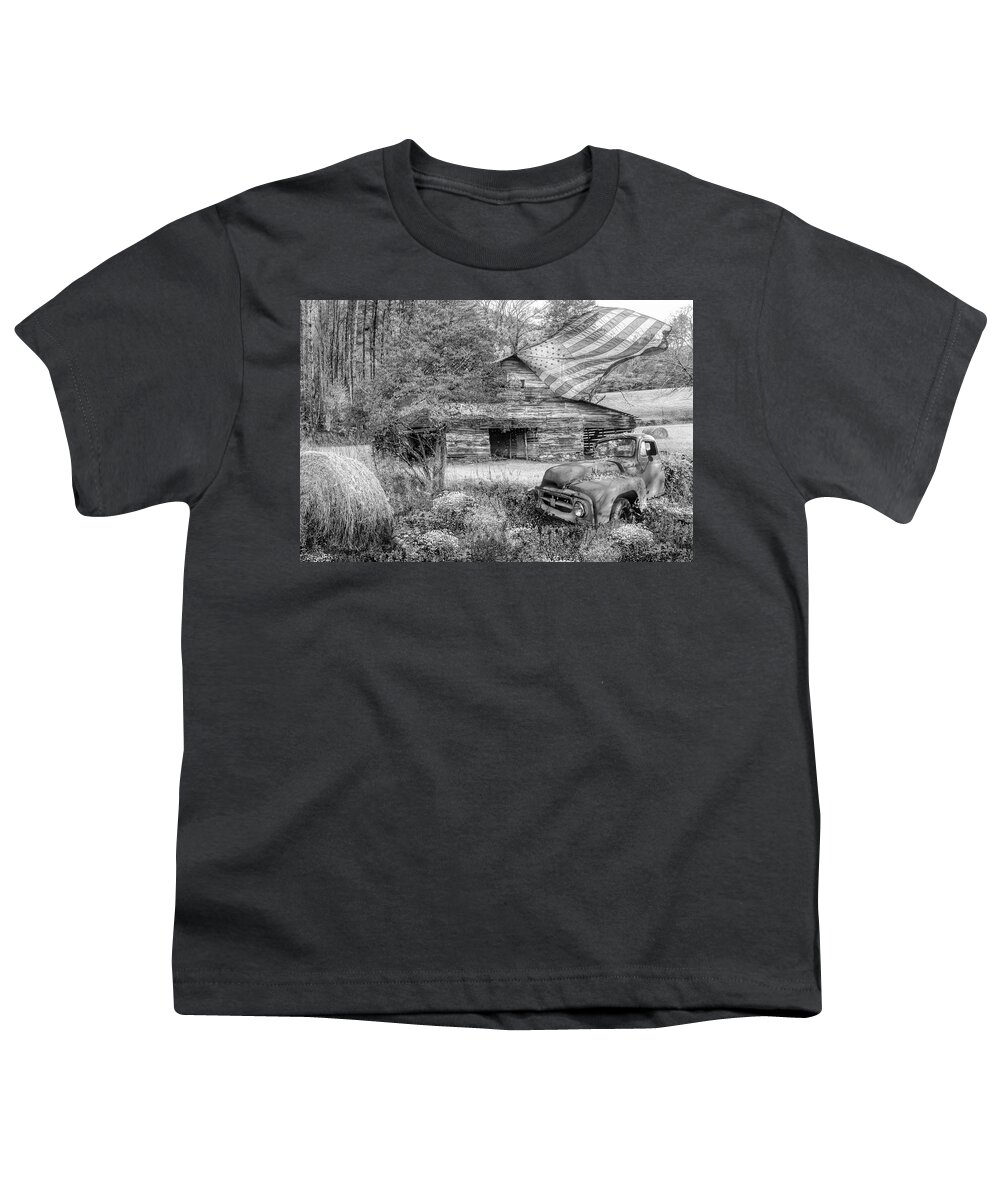Truck Youth T-Shirt featuring the photograph American Country Farm Black and White by Debra and Dave Vanderlaan