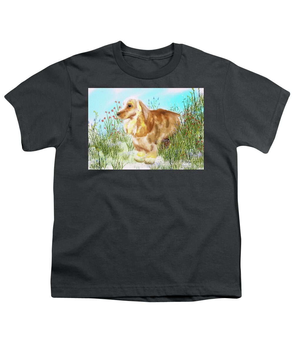 Dog Youth T-Shirt featuring the digital art Among The Wildflowers by Lois Bryan