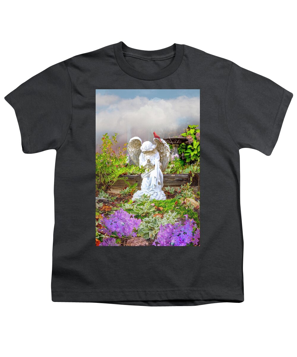Barns Youth T-Shirt featuring the photograph Angel in the Garden in the Clouds by Debra and Dave Vanderlaan