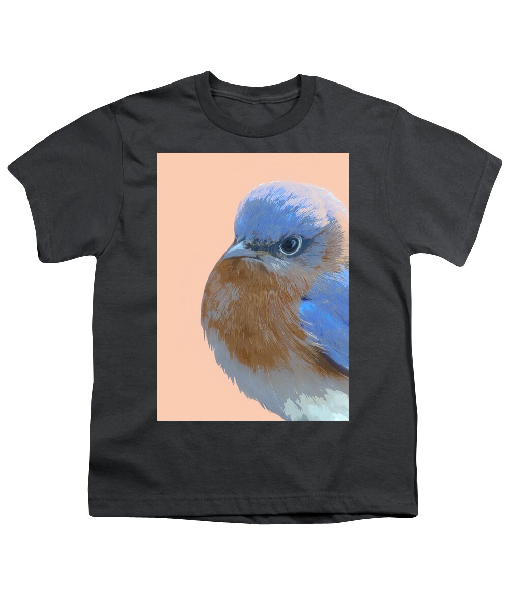 Nature Youth T-Shirt featuring the mixed media Angry Bluebird by Judy Cuddehe