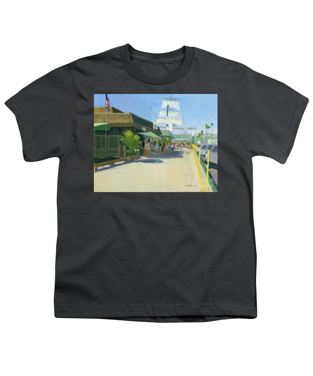 Pier Cafe Youth T-Shirt featuring the painting Anthony's Fish Grotto - Embarcadero, San Diego, California by Paul Strahm