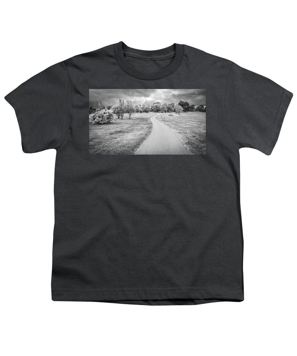 America Youth T-Shirt featuring the photograph Arboretum trail BW by Alexey Stiop