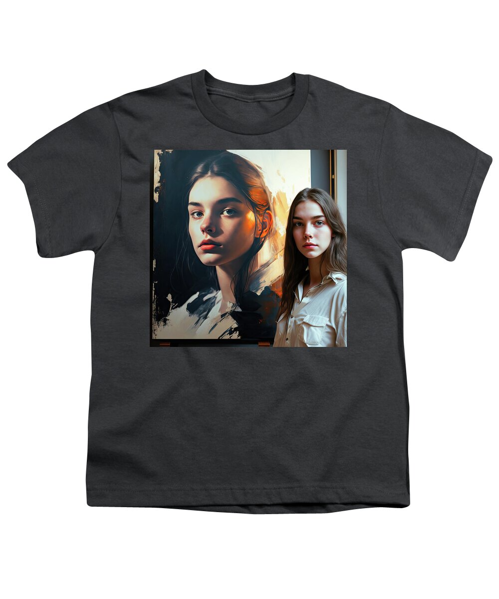 Artist Youth T-Shirt featuring the digital art Art and Artist 01 Young Woman by Matthias Hauser