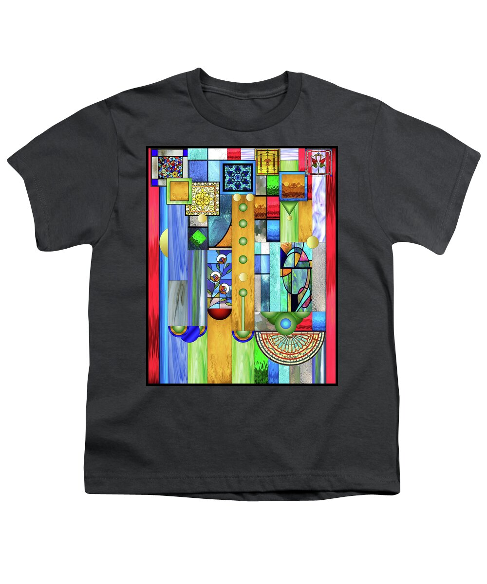 Art Deco Stained Glass Youth T-Shirt featuring the mixed media Art Deco Stained Glass 1 by Ellen Henneke