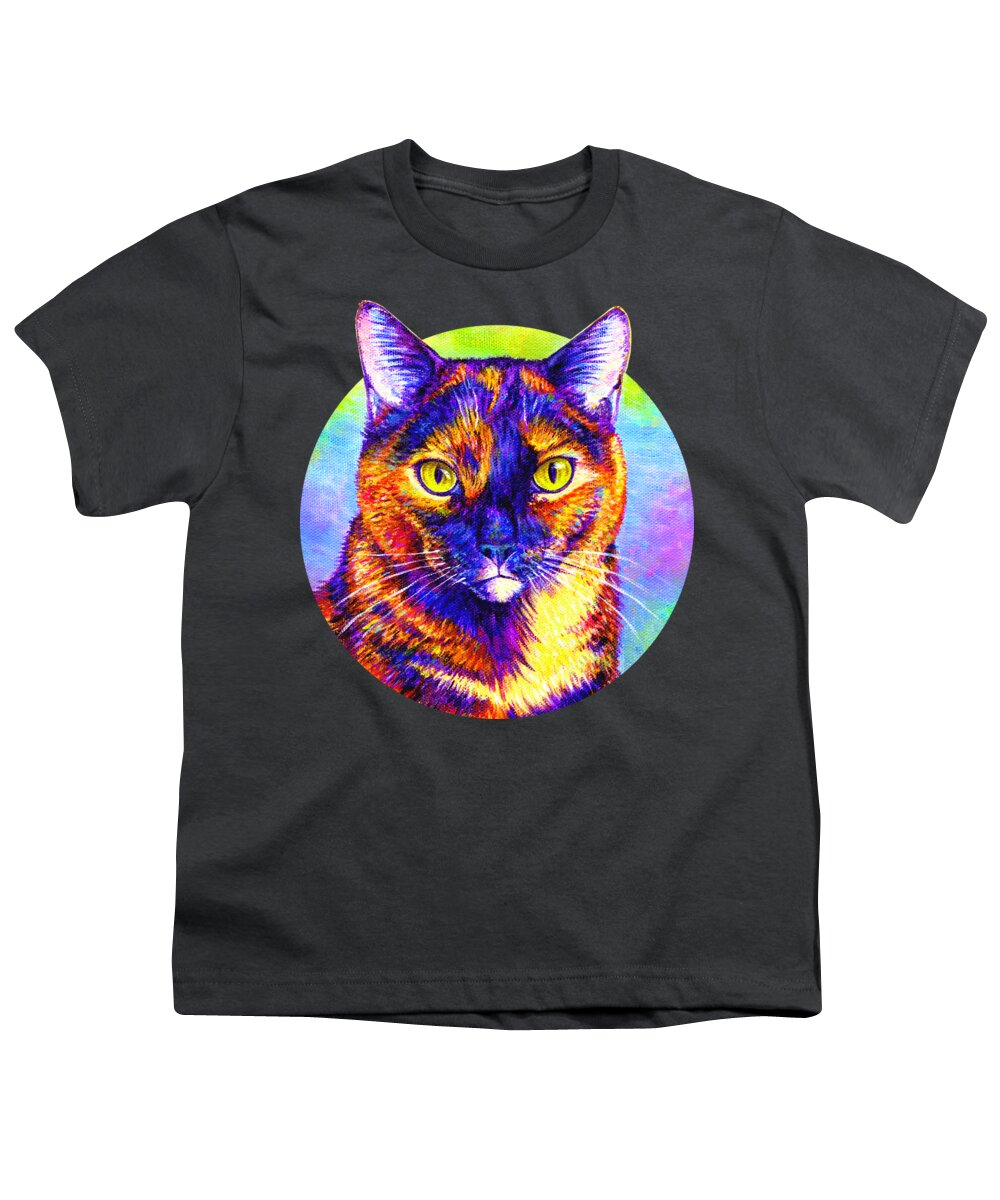 Cat Youth T-Shirt featuring the painting Colorful Tortoiseshell Cat by Rebecca Wang
