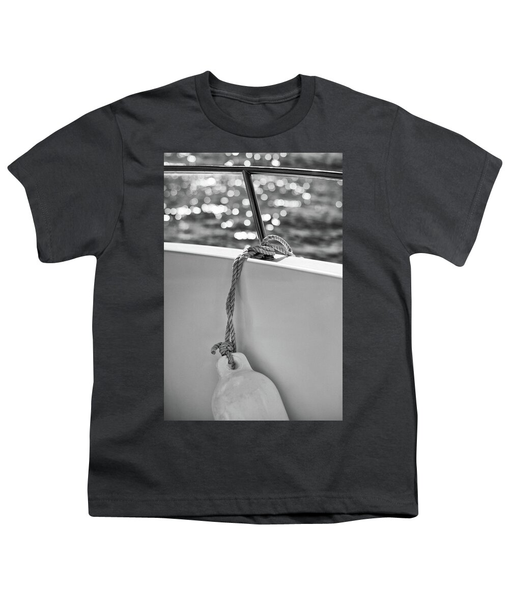 Boating Youth T-Shirt featuring the photograph At Sea Black and White by Laura Fasulo