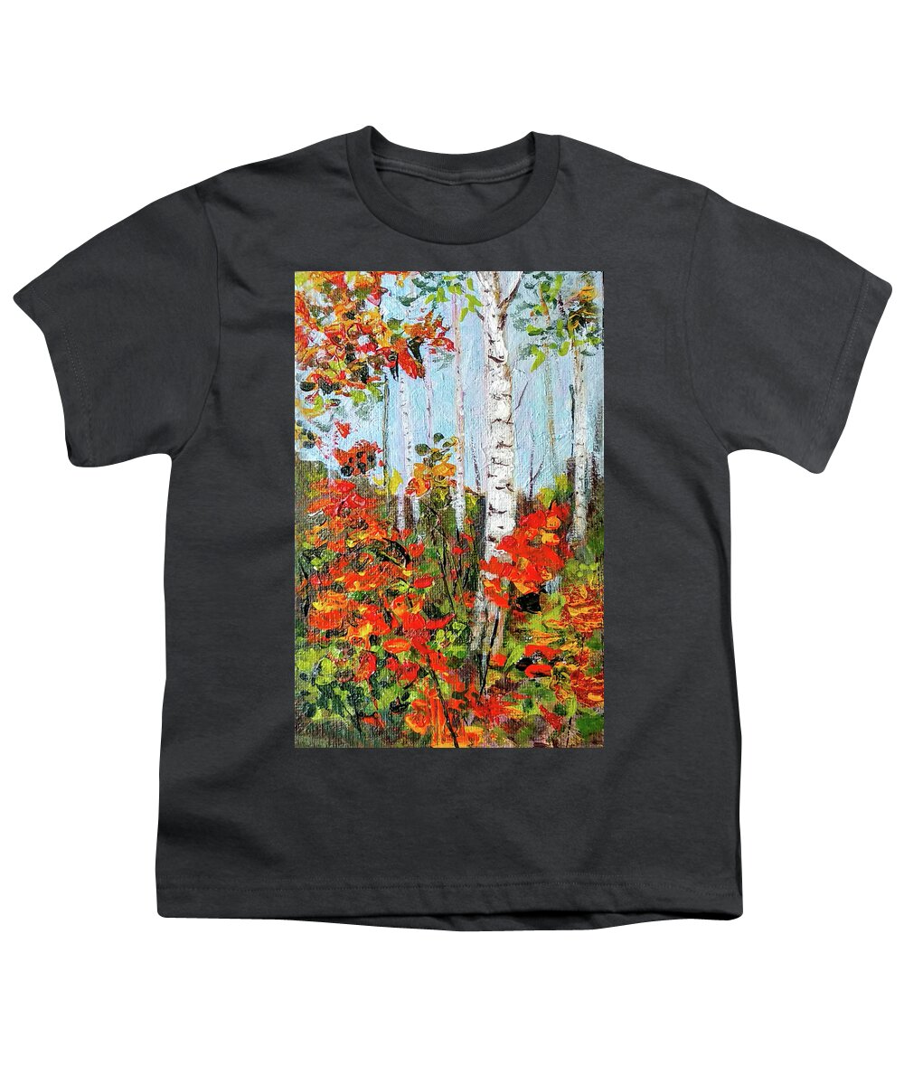 Aspen Trees Youth T-Shirt featuring the painting Autumn aspens by Asha Sudhaker Shenoy