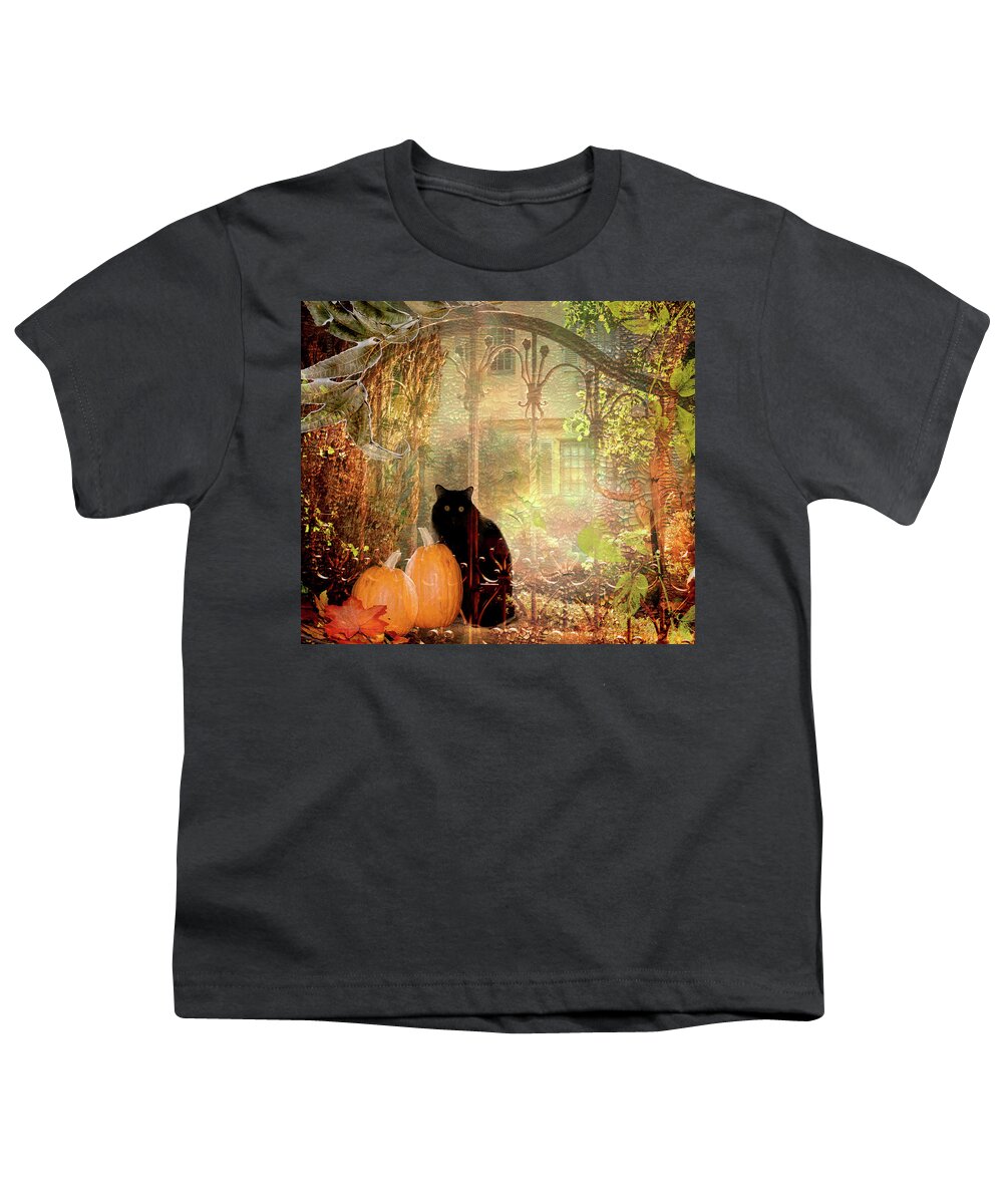 Décor Youth T-Shirt featuring the digital art Autumn Kitty by Camille Lopez