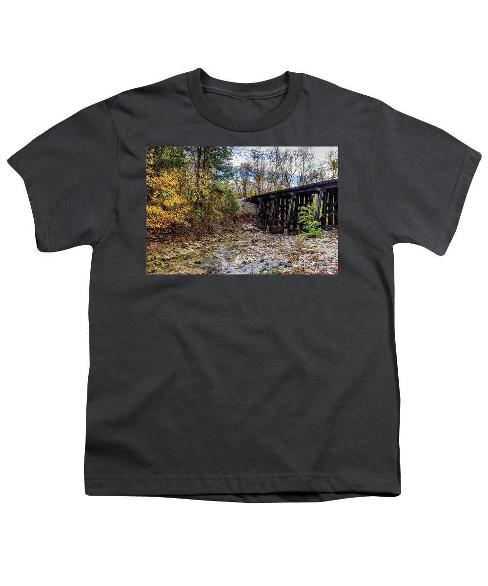 Branson Mo Youth T-Shirt featuring the photograph Autumn Railroad Bridge by Jennifer White
