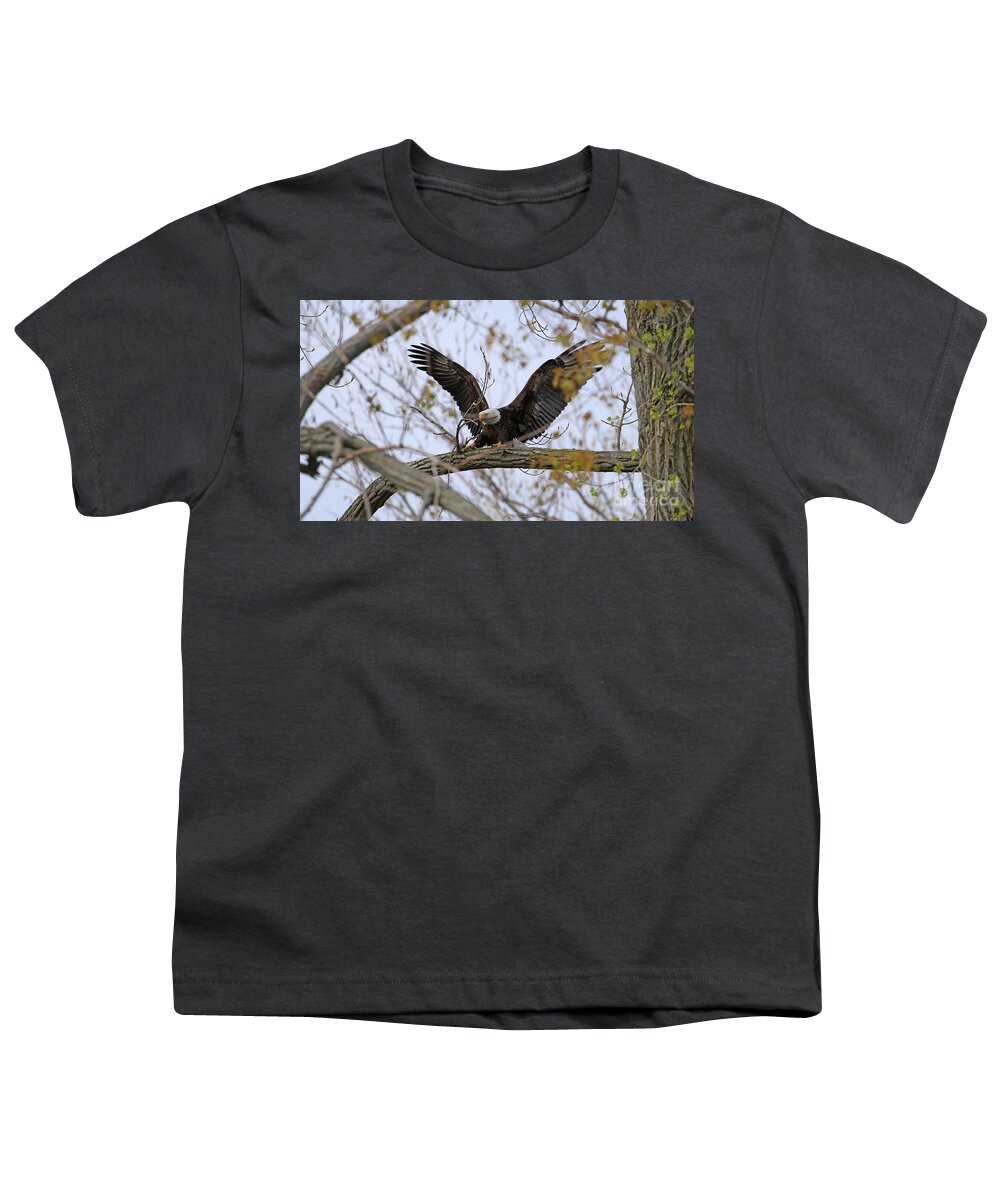 Bald Eagle Youth T-Shirt featuring the photograph Bald Eagle Breaking Off Branch For Nest 1734 by Jack Schultz