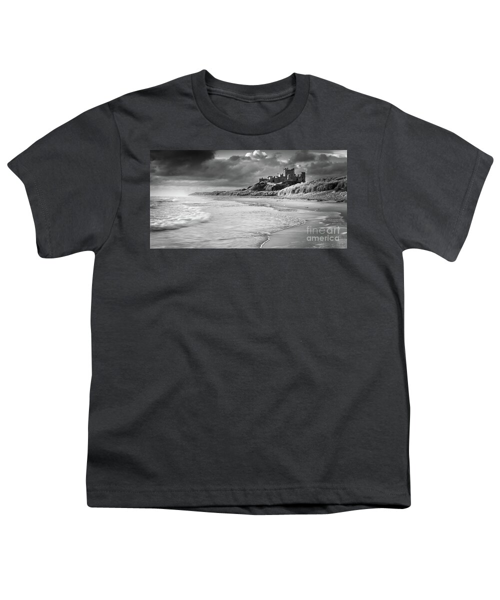 Great Britain Youth T-Shirt featuring the photograph Bamburgh Castle in Black and White by Henk Meijer Photography