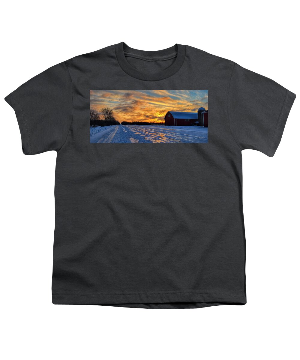 Winter Youth T-Shirt featuring the photograph Barn Sunrise by Brook Burling
