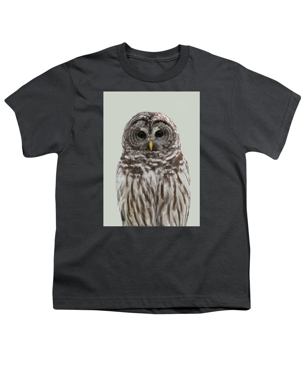 Barred Owl Youth T-Shirt featuring the painting Barred Owl in 5 Colors by Judy Cuddehe