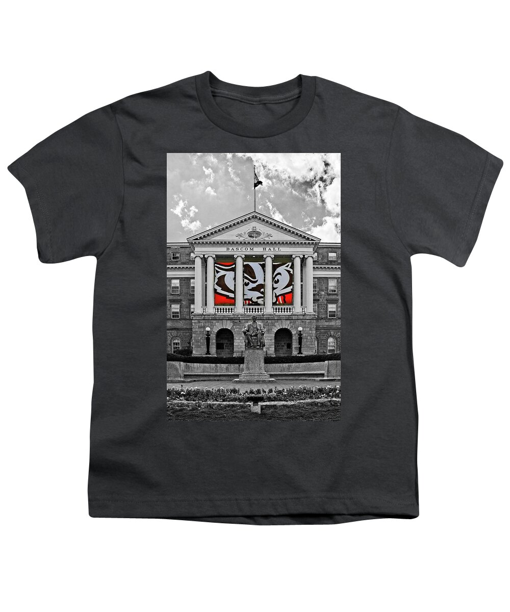 Madison Youth T-Shirt featuring the photograph Bascom Hall BW - Madison - Wisconsin by Steven Ralser