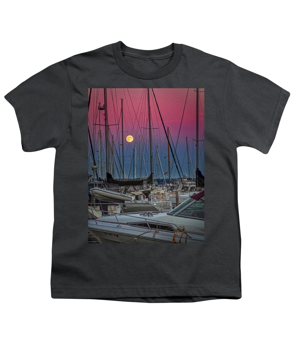 Moon Youth T-Shirt featuring the photograph Bayfield Marina and the Moon 022 by James C Richardson