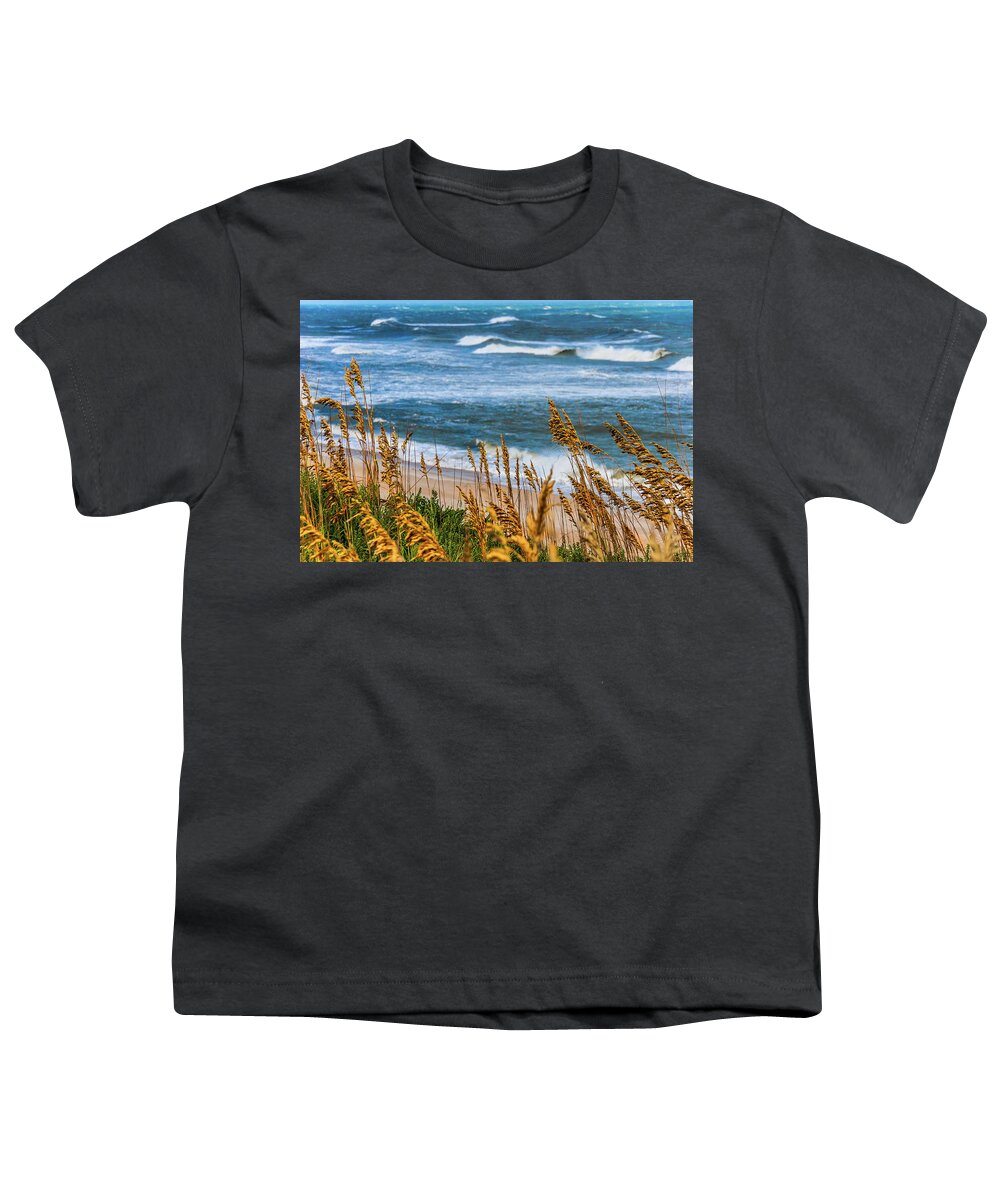 Beach Youth T-Shirt featuring the photograph Beach ocean coast Swaying Sea Oats 322 by Dan Carmichael