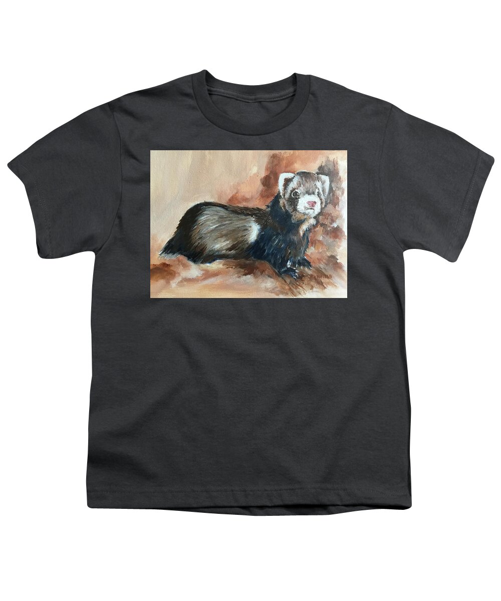 Ferret Youth T-Shirt featuring the painting Bear by Ellen Canfield