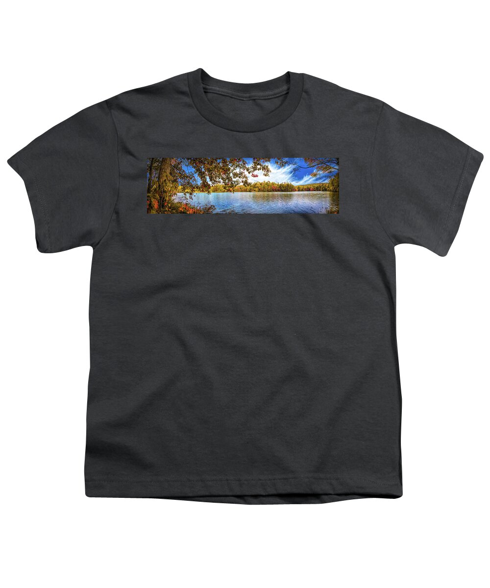 Panorama Youth T-Shirt featuring the photograph Beautiful Autumn Lake at Indian Boundary Painting by Debra and Dave Vanderlaan