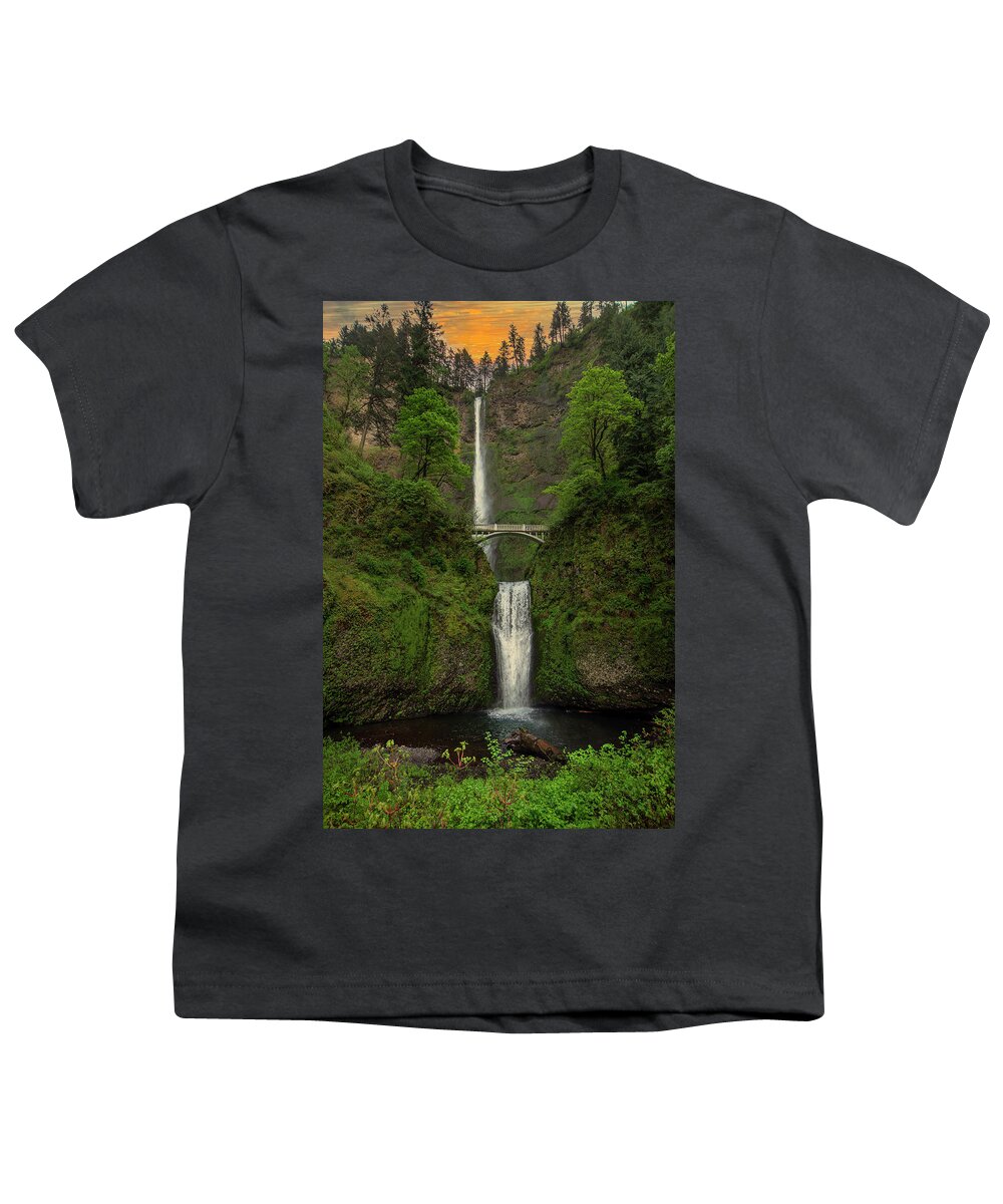 Beautiful Multnomah Falls Youth T-Shirt featuring the photograph Beautiful Multnomah Falls by Jerry Cahill