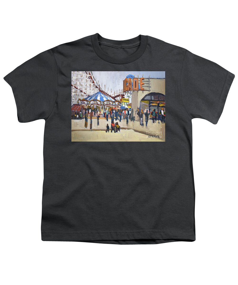 Belmont Park Youth T-Shirt featuring the painting Belmont Park, Mission Beach - San Diego, California by Paul Strahm