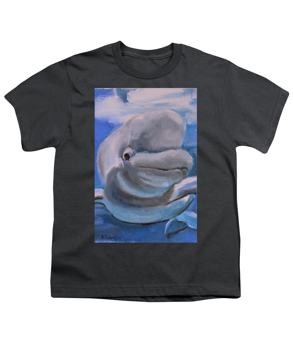 Beluga Youth T-Shirt featuring the painting Beluga Whale Underwater Painting Series by Donna Tuten