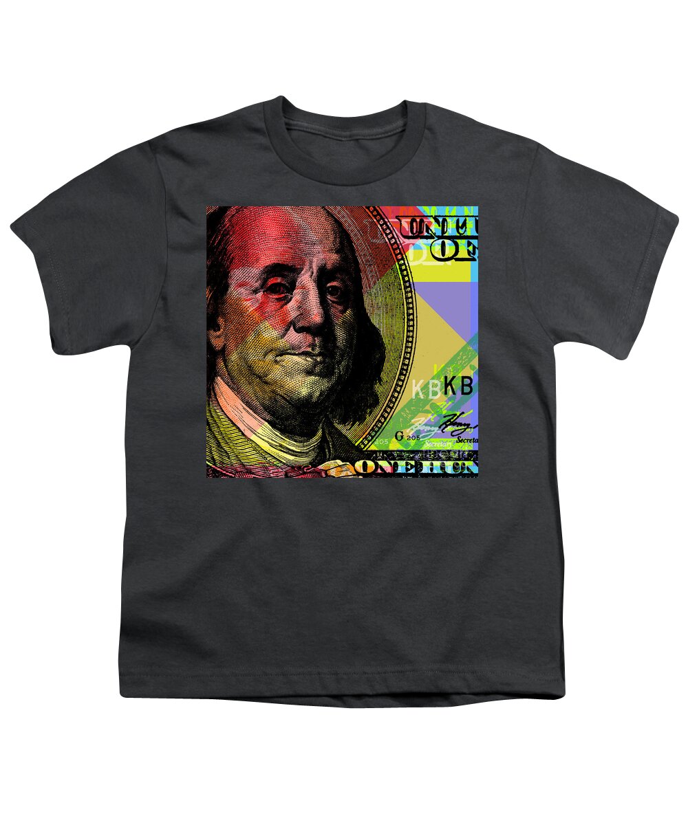 Benjamin Franklin Youth T-Shirt featuring the digital art Benjamin Franklin - $100 bill by Jean luc Comperat